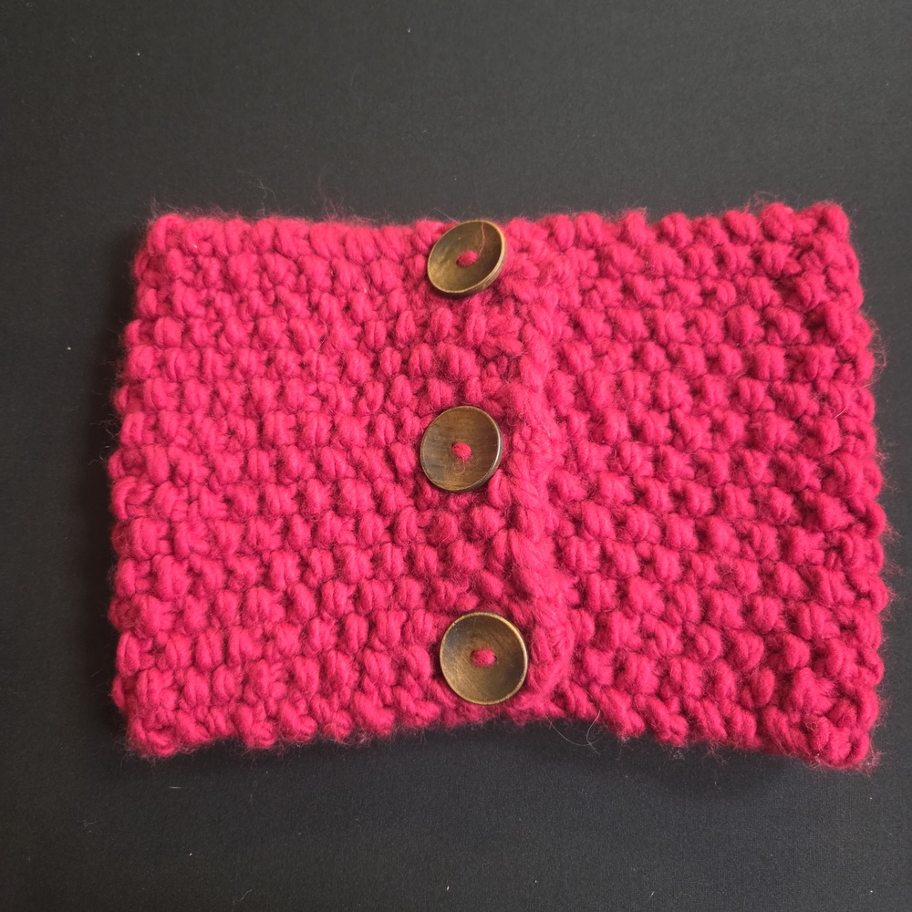 Chic Red Knit Buttoned Cowl
